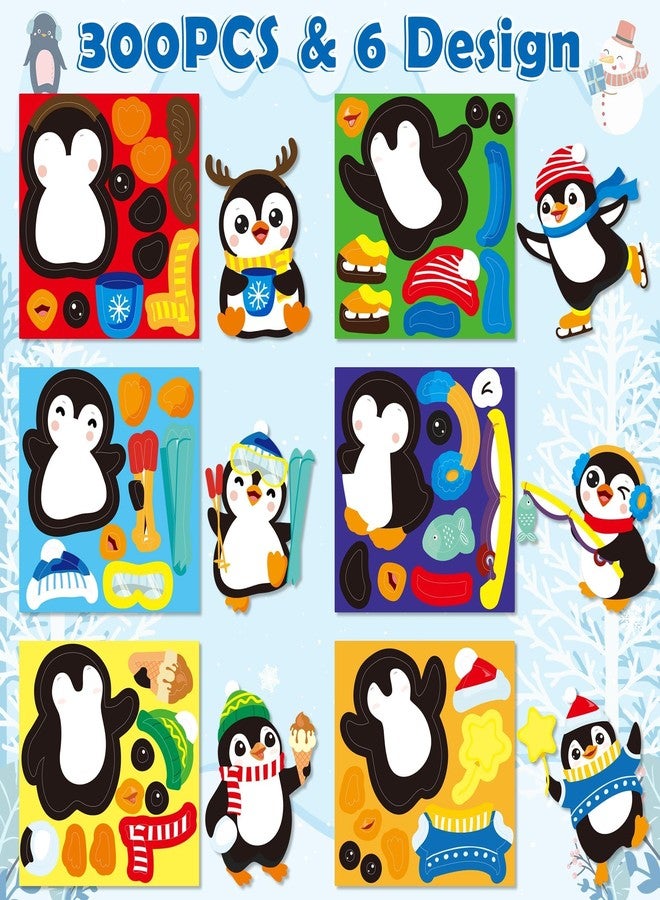 Haooryx Winter Penguin Sticker Roll - 300Pcs Make A Cute Penguin Make Your Own Cartoon Animal DIY Waterproof Vinyl Reusable Laptop Sticker Coloring Scrapbook Water Bottle Page Activity Pad Party Favor - Image 2